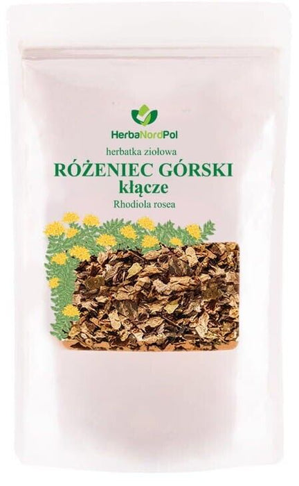 Rhodiola Rosea Wurzeltee, natürlichem Kräutertee für Wellness und Energie, verpackt von HerbaNordPol.